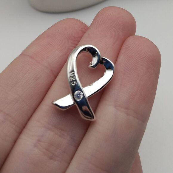 Sterling silver ribbon heart‎ 925 necklace pendant